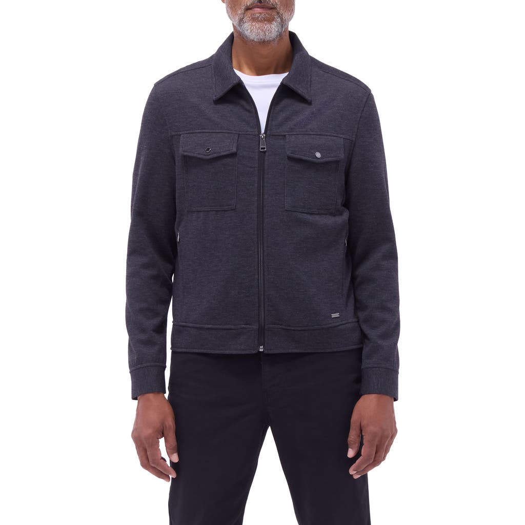 Bugatchi Soft Touch Zip Knit Shirt Jacket In Black