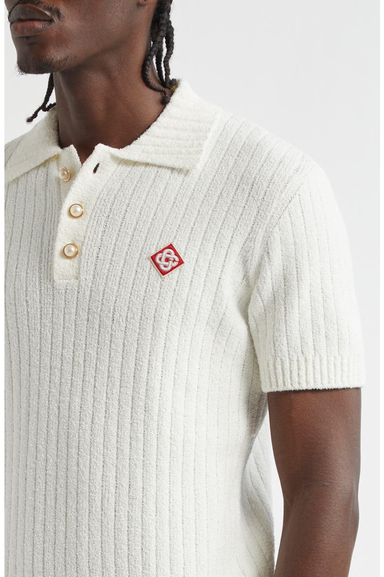 Bouclé Rib Polo, Alternate, color, WHITE