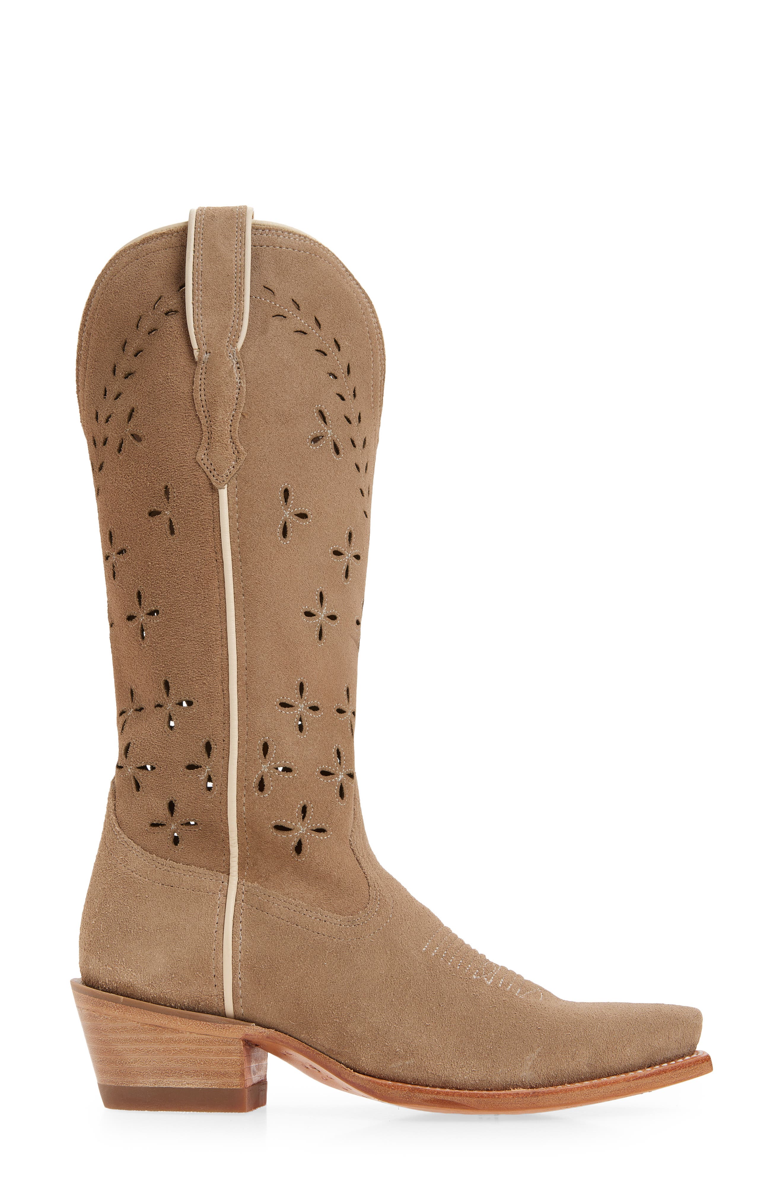 Tecovas The Annie Eyelet Suede Western Boot, Alternate, color, Taupe