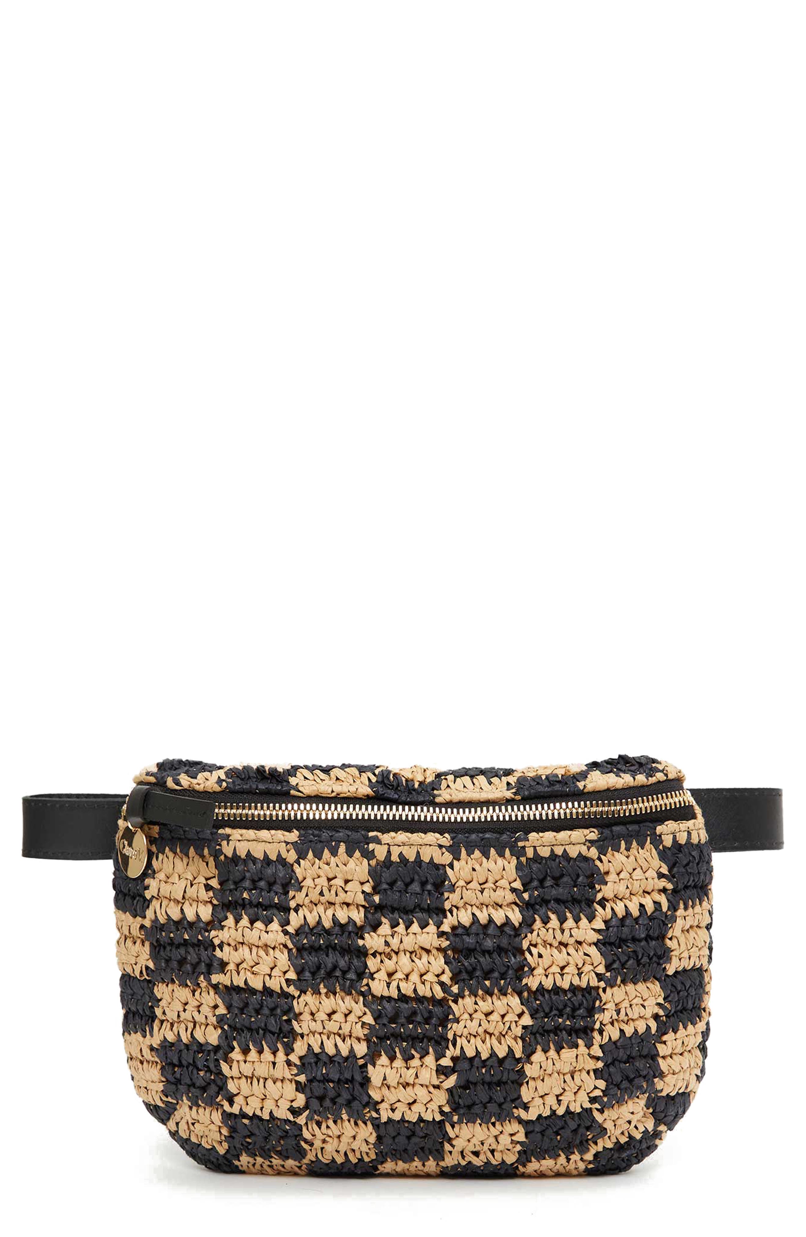 Clare V. Checkerboard Woven Raffia Belt Bag, Main, color, 