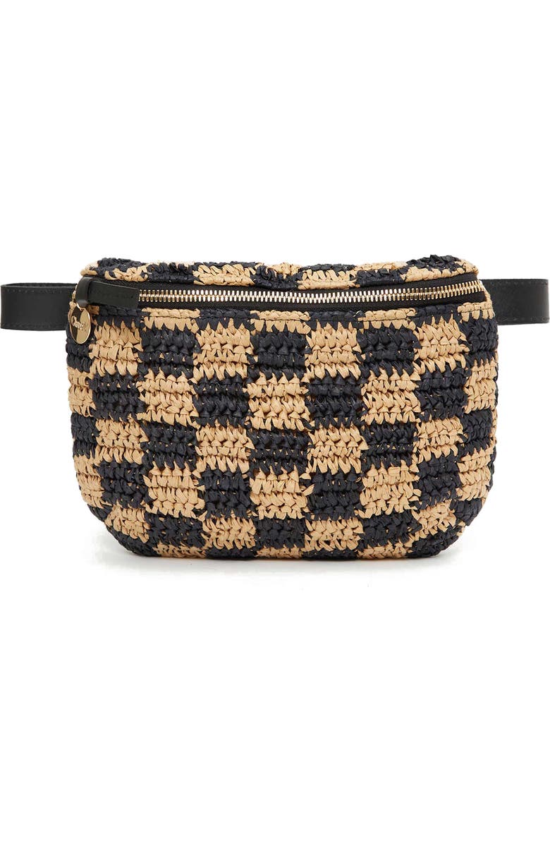 Clare V. Checkerboard Woven Raffia Belt Bag, Main, color,