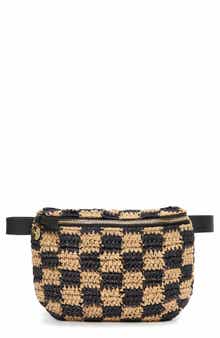 Clare V. Checkerboard Woven Raffia Belt Bag