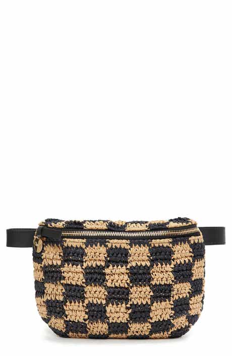 Clare V. Checkerboard Woven Raffia Belt Bag