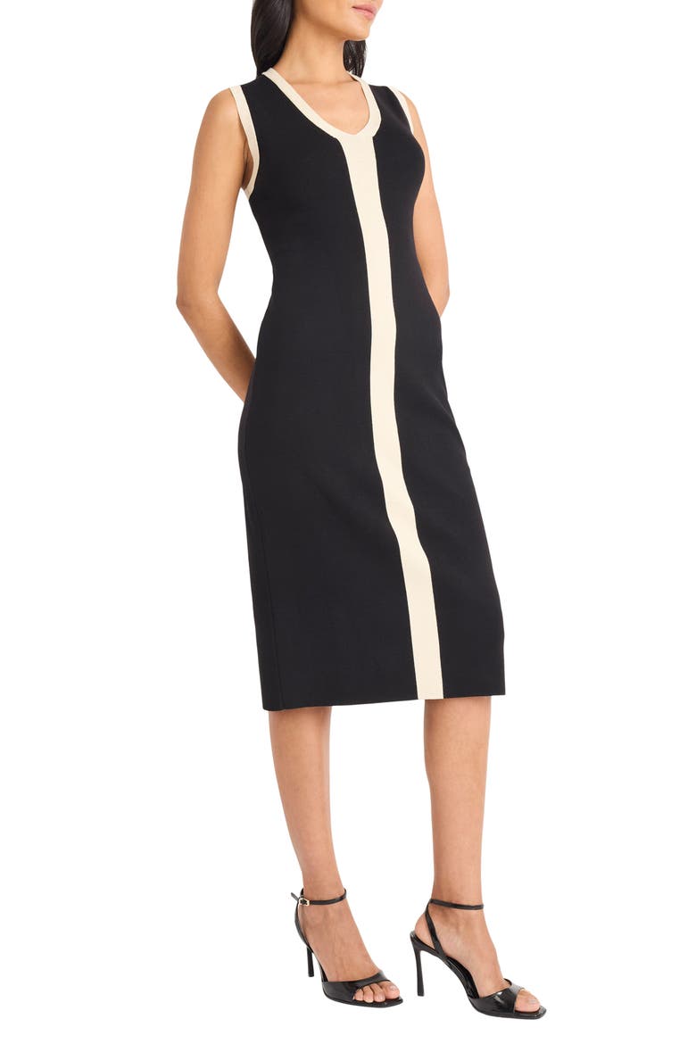 Two-Tone Sleeveless Midi Sweater Dress, Alternate, color, BLACK/ TAN