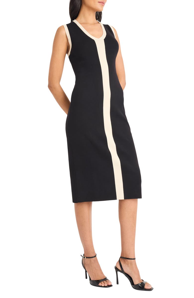 Maggy London Two-Tone Sleeveless Midi Sweater Dress, Alternate, color, Black/ Tan