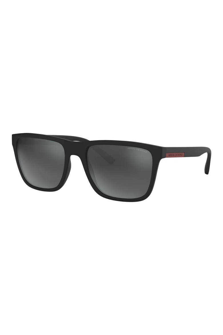 AX Armani Exchange 57mm Square Sunglasses, Alternate, color, MATTE BLACK