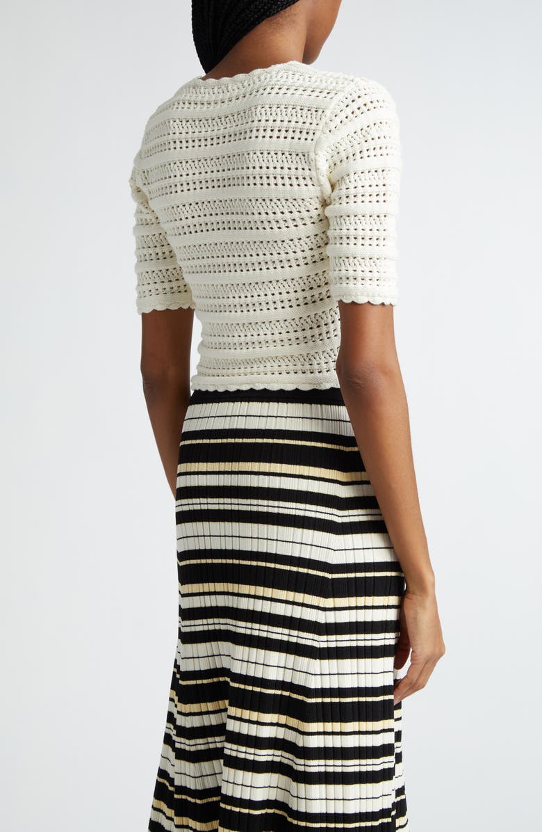 Ganni Crop Pointelle Organic Cotton Cardigan, Alternate, color, 