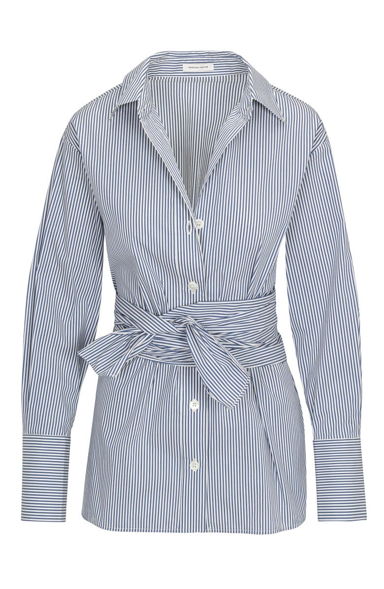 Rebecca Taylor Stripe Poplin Wrap Blouse, Alternate, color, Blue Stripe