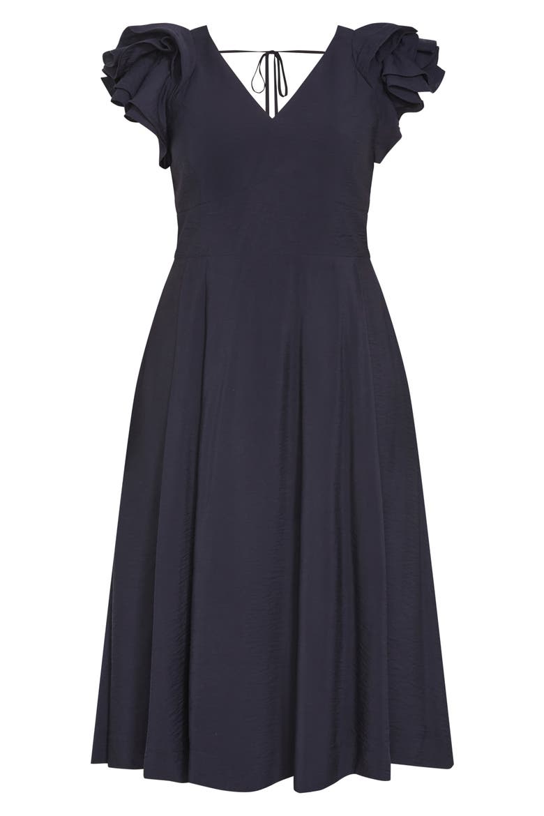 Ila Flutter Sleeve Midi Dress, Alternate, color, NAVY