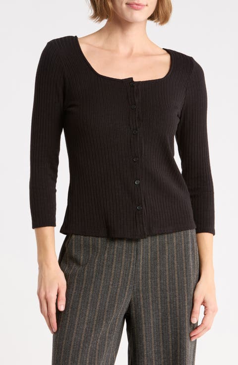 Square Neck Ribbed Knit Top