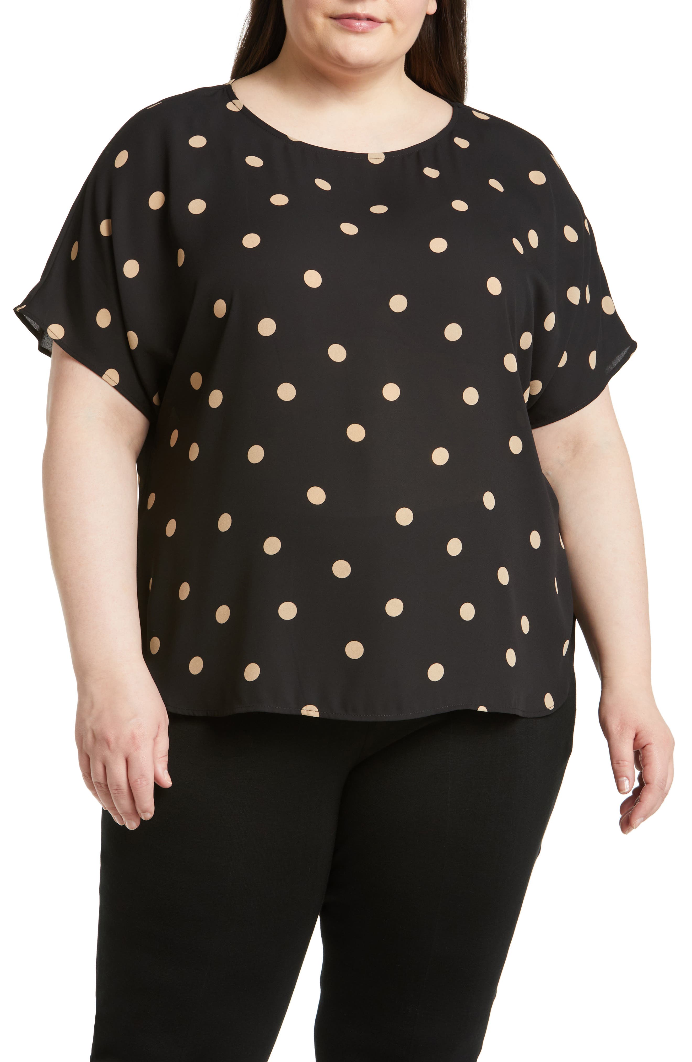 Anne Klein Polka Dot Blouse in Anne Black/Latte 