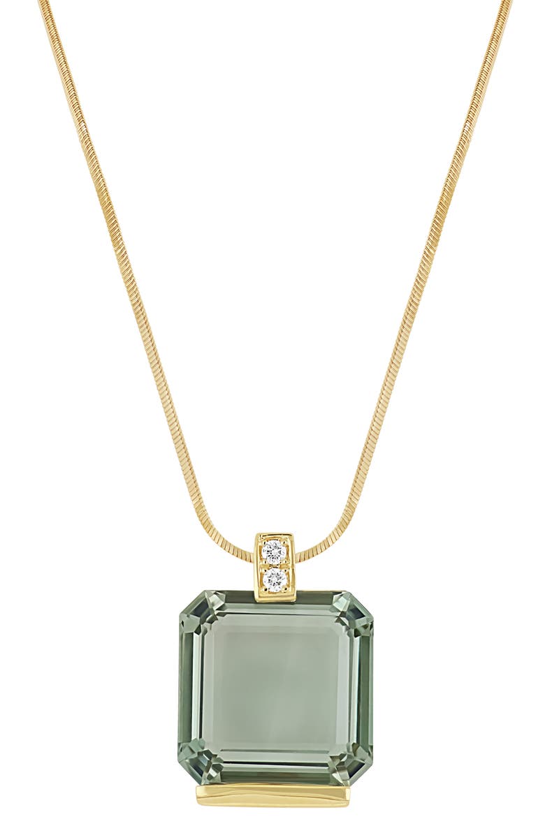 Bony Levy Iris Cushion Cut Prasiolite & Diamond Pendant Necklace, Main, color, 18K Yellow Gold