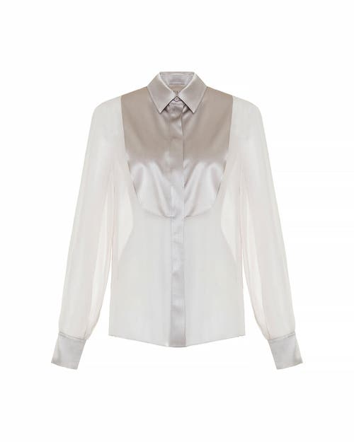Theo The Label Idalia Plasteron Chiffon Blouse In White