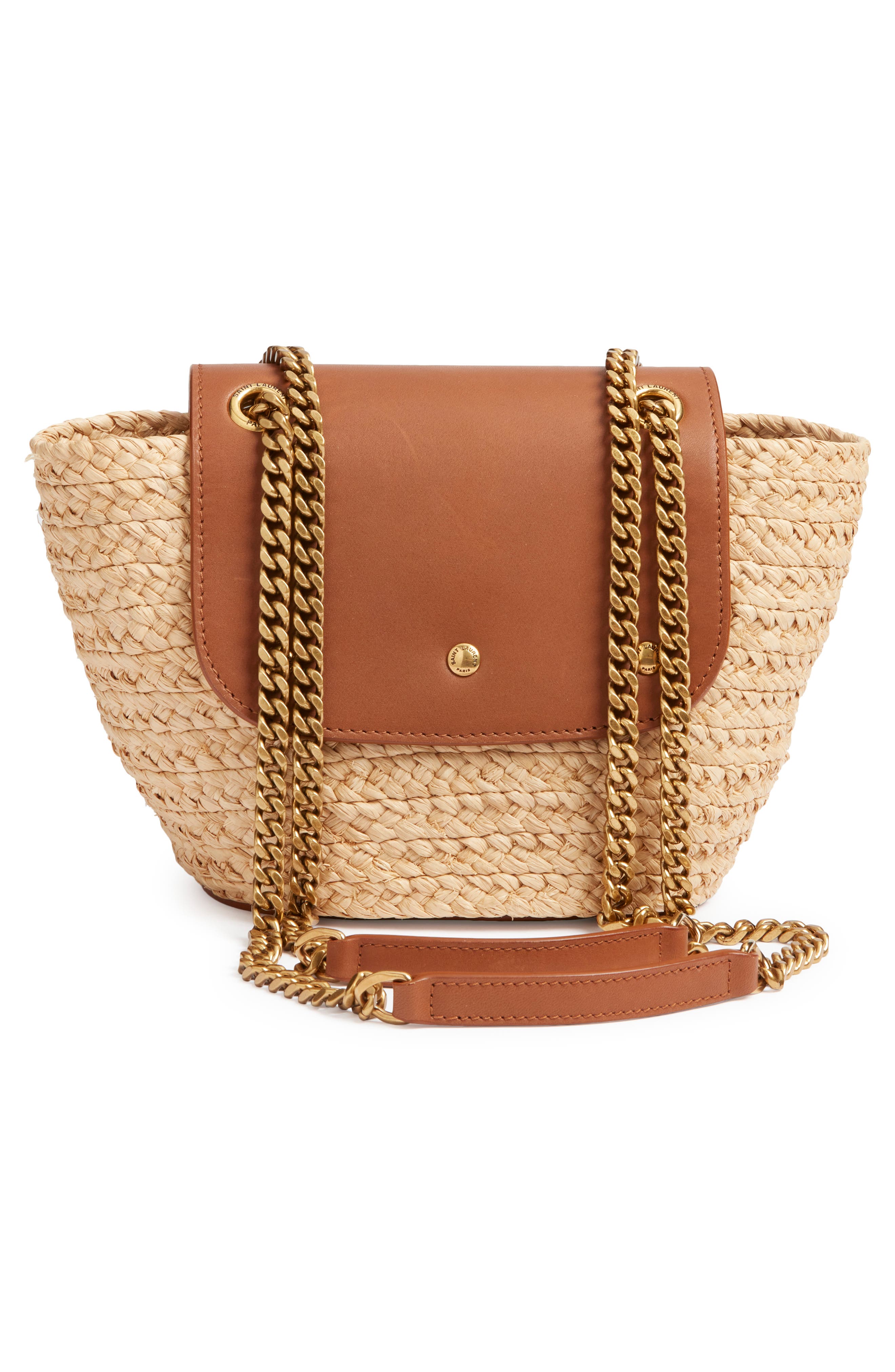 Saint Laurent Mini Panier Corssbody Bag, Alternate, color, Naturel/ Brick