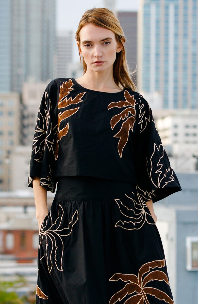 CIEBON Tyler Embroidered Crop Shirt, Alternate, color, Black/ Brown