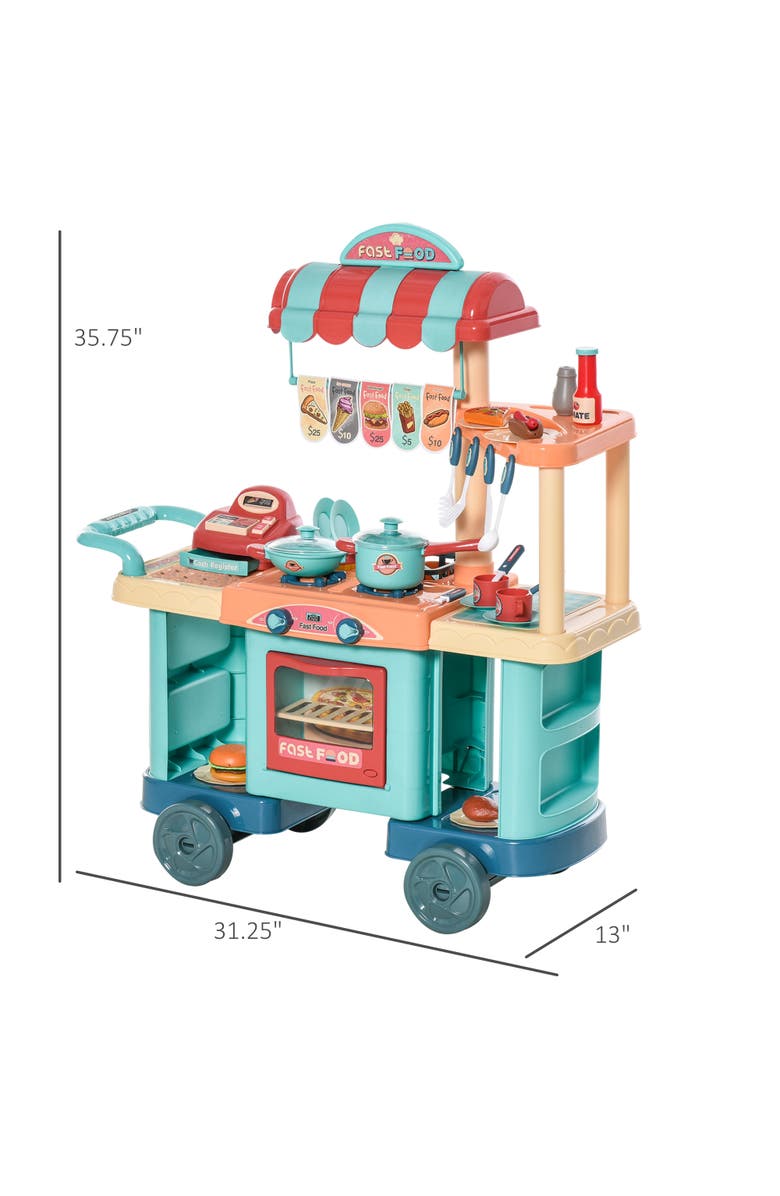 Qaba Kids Kitchen Food Stand with Play Food, Cashier Register, Accessories​, Alternate, color, Multi-Colored