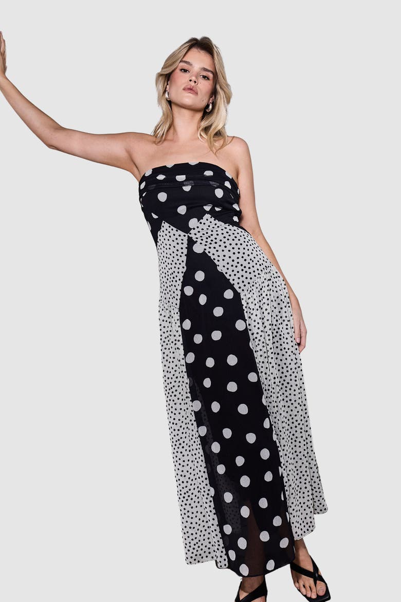 Printed Bandeau Seam Detail Midi Dress, Main, color, Mono