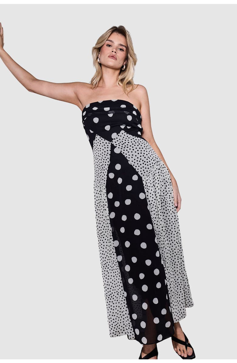 Warehouse Printed Bandeau Seam Detail Midi Dress, Main, color, Mono