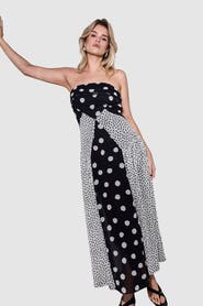 Warehouse Printed Bandeau Seam Detail Midi Dress