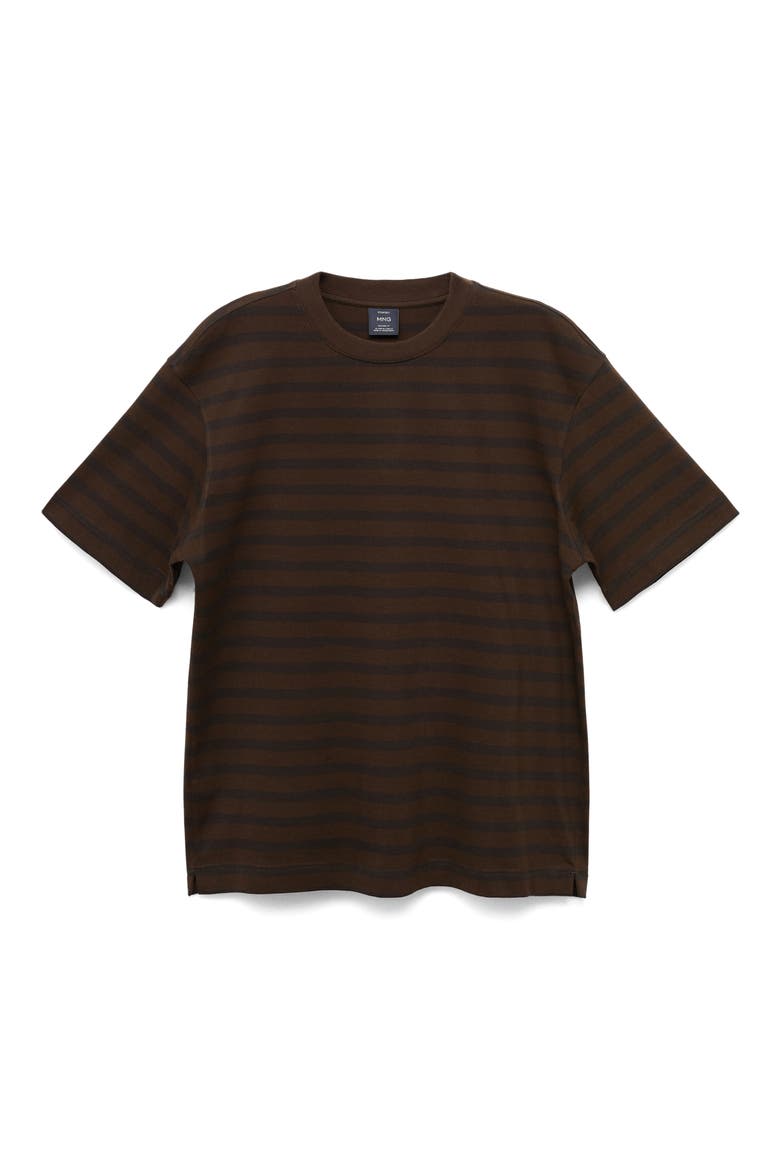 Stripe Relaxed Fit Cotton Crewneck Shirt, Alternate, color, MEDIUM BROWN