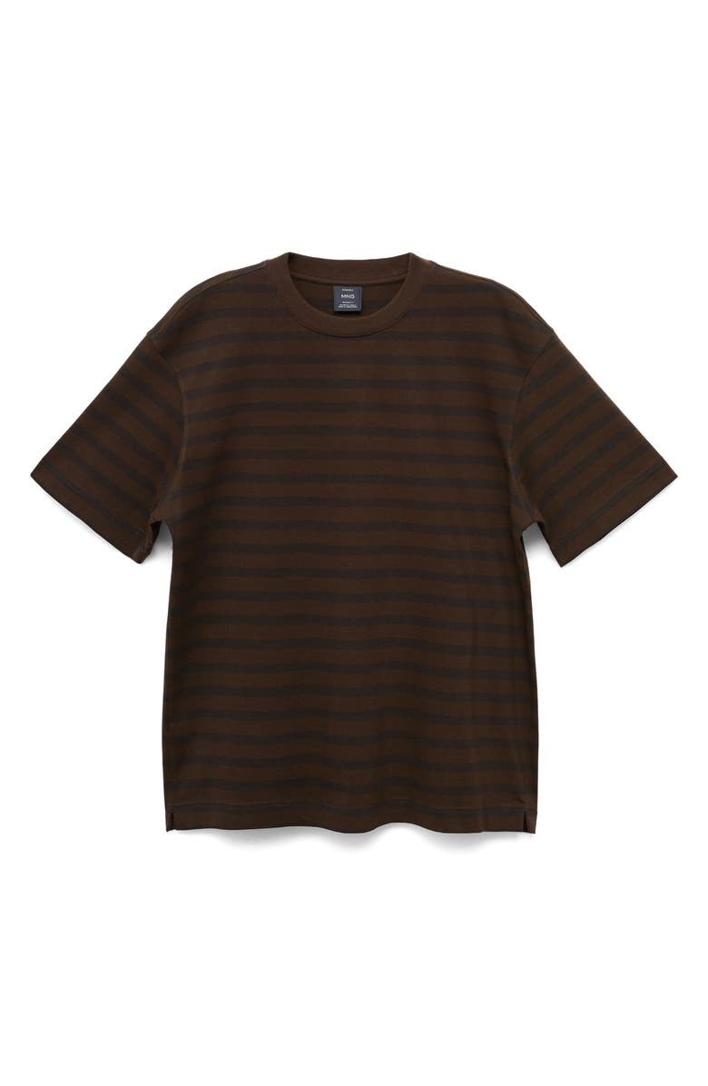 MANGO Stripe Relaxed Fit Cotton Crewneck Shirt, Alternate, color, Medium Brown
