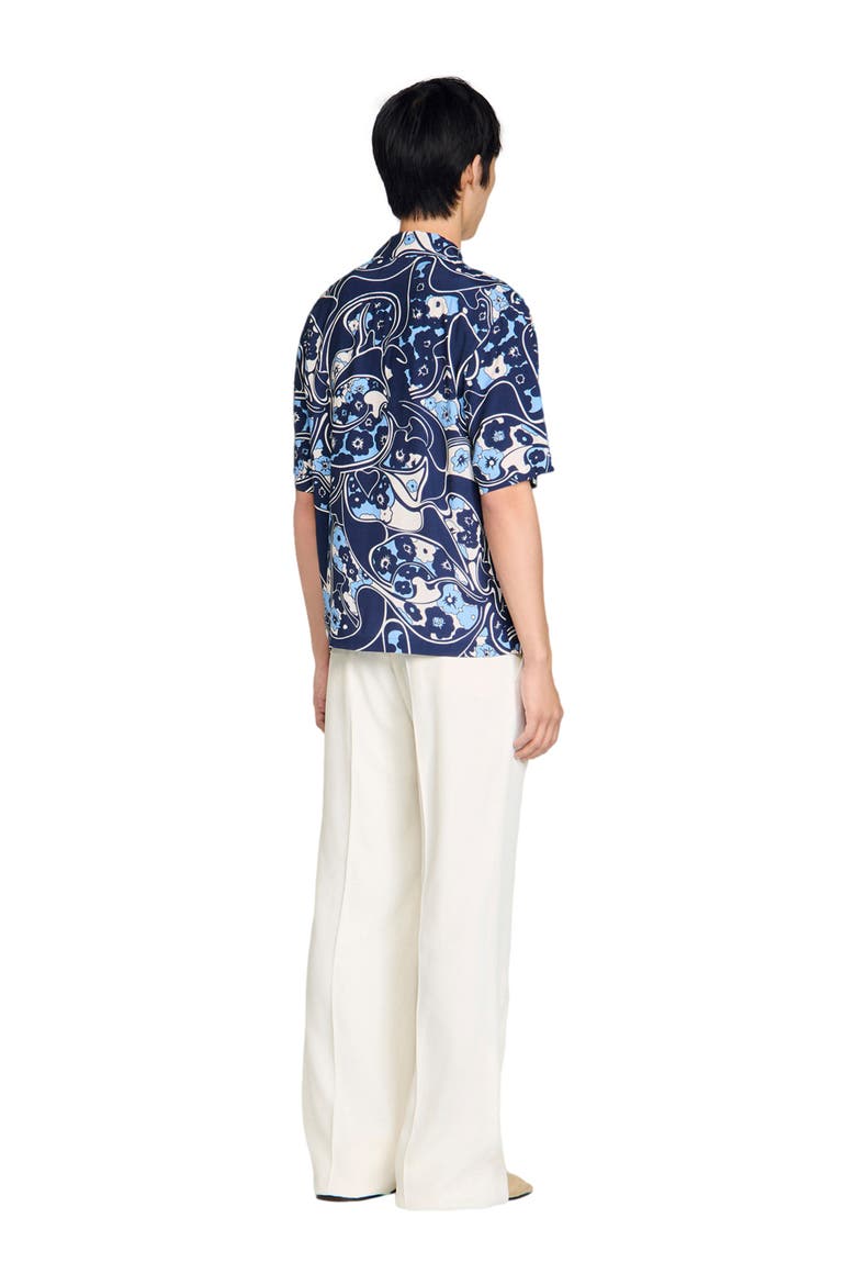 Loose-fit print shark collar shirt, Alternate, color, Navy blue