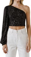 Endless Rose Sequined One-Shoulder Crop Top