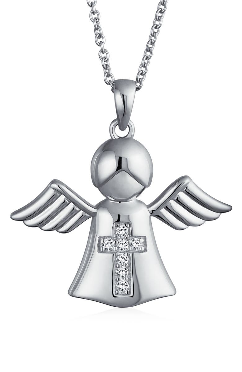 BLING JEWELRY Guardian Angel CZ Necklace, Main, color,