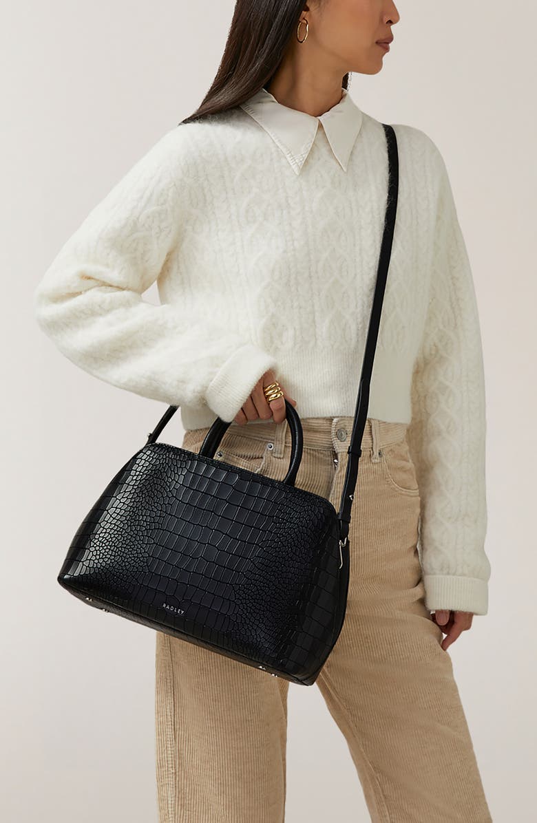 Radley Liverpool Street Croc Embossed Crossbody Bag, Alternate, color, Black