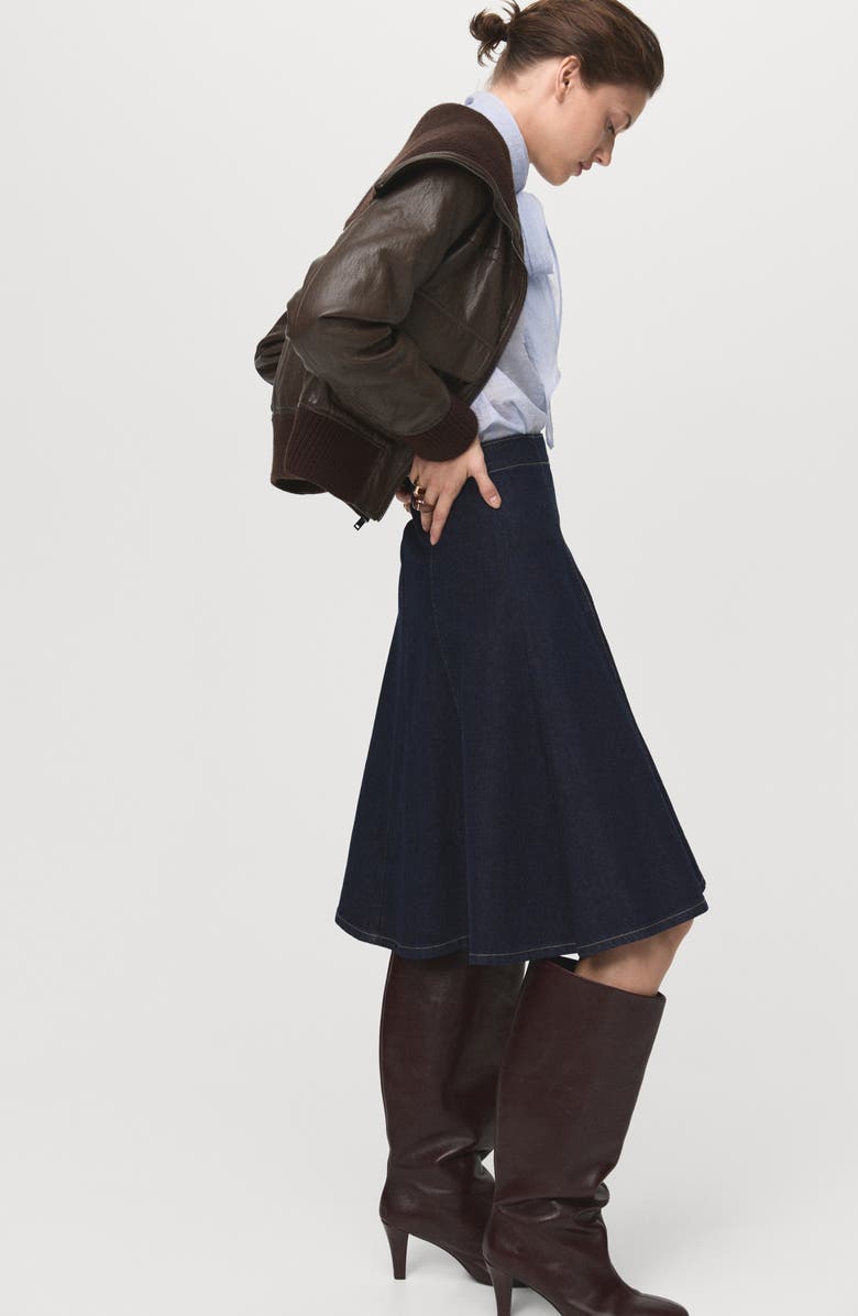 MANGO Pleated A-Line Denim Skirt, Alternate, color, Open Blue