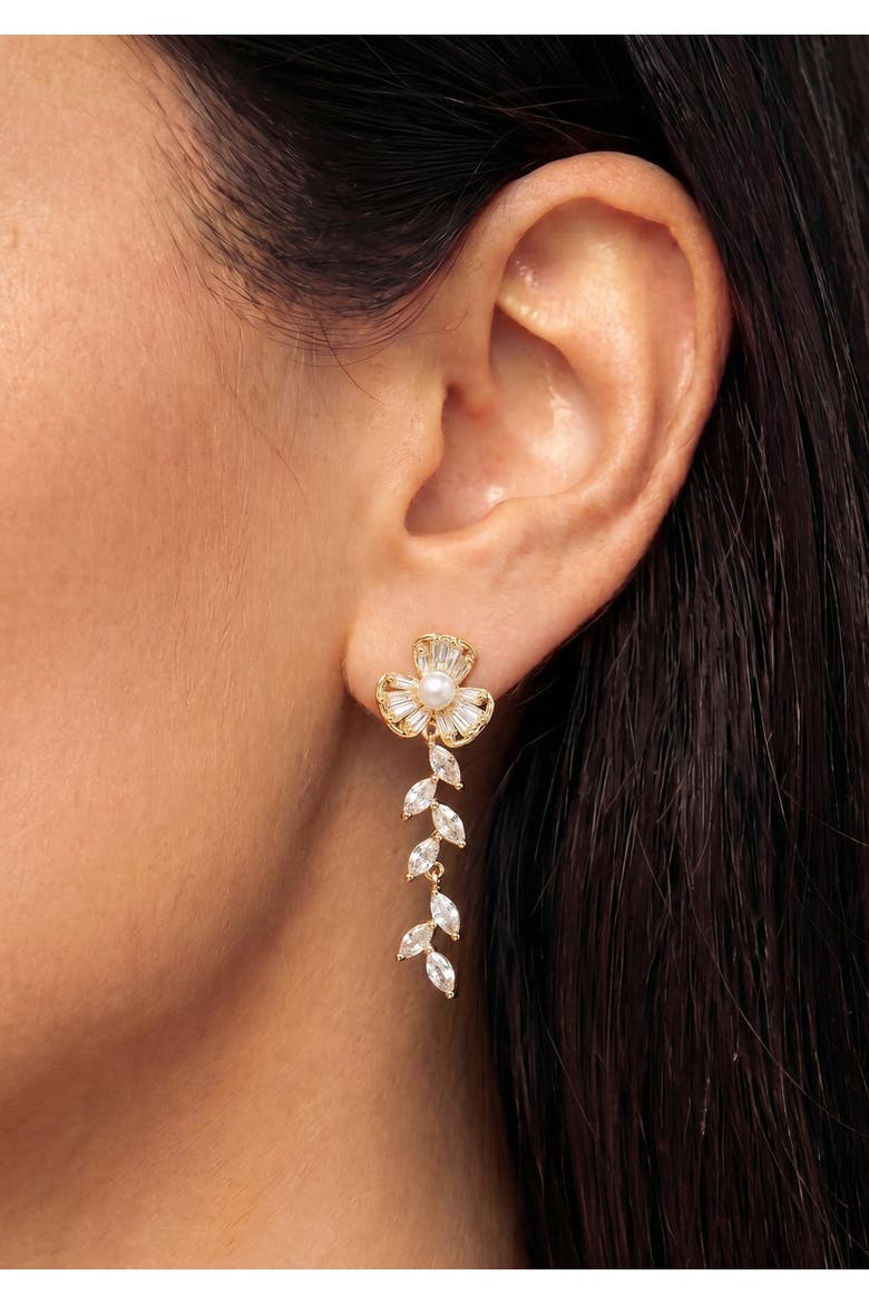 Karishma Pearl Floral Drop Earrings, Alternate, color, Gold