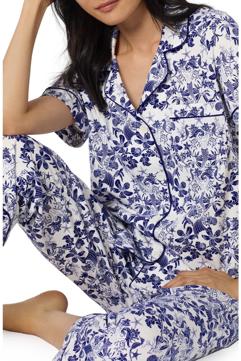 Print Stretch Organic Cotton Jersey Crop Pajamas, Alternate, color, UNDER THE SEA