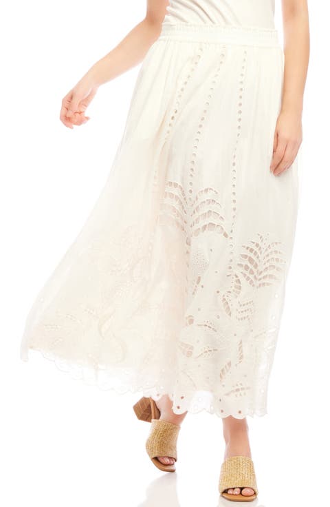Cutout Embroidered Cotton Maxi Skirt