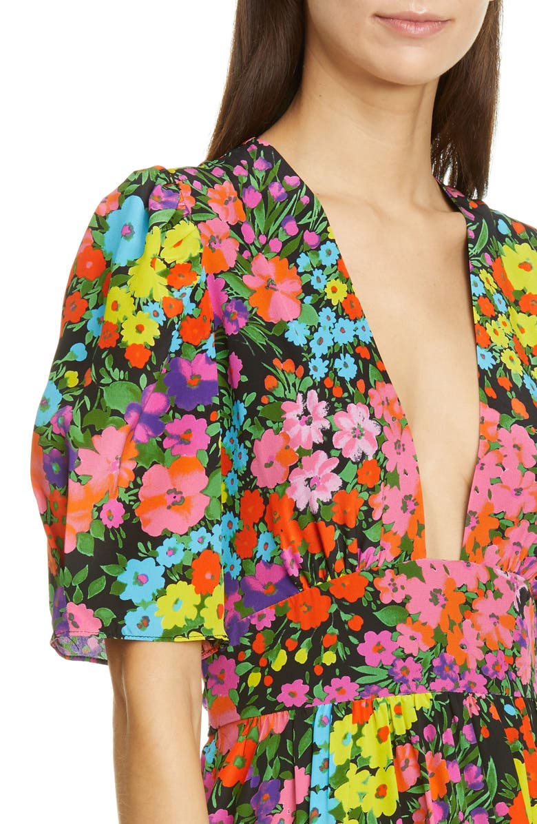 Les Rêveries Gigi Floral Print Silk Minidress, Alternate, color, 