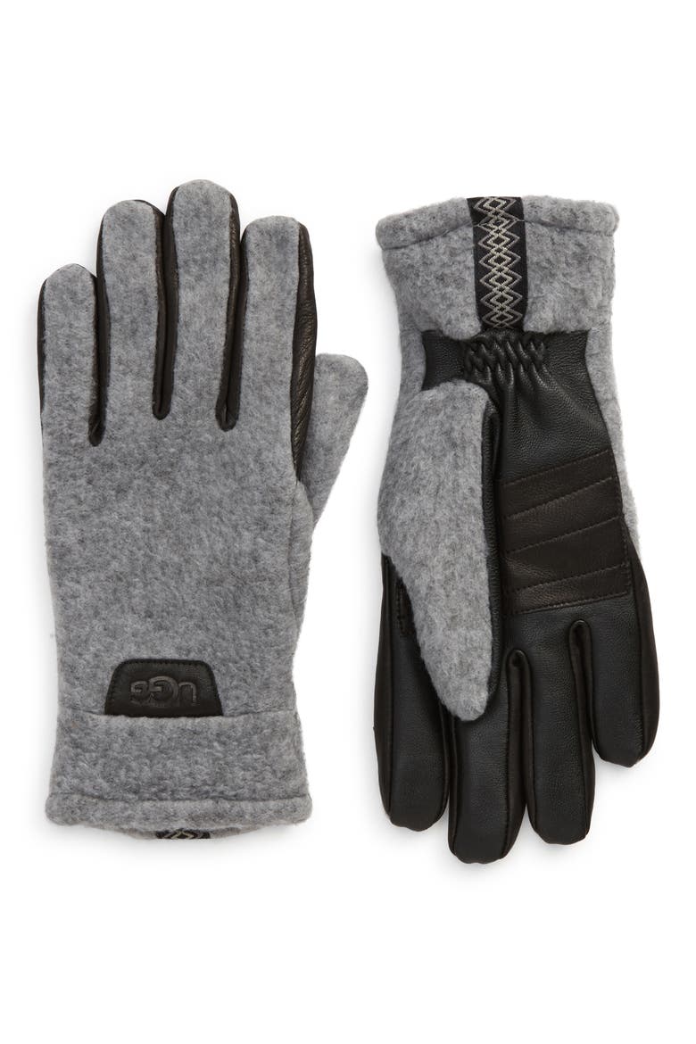 Stretch Palm Fleece Gloves, Main, color, LIGHT GREY