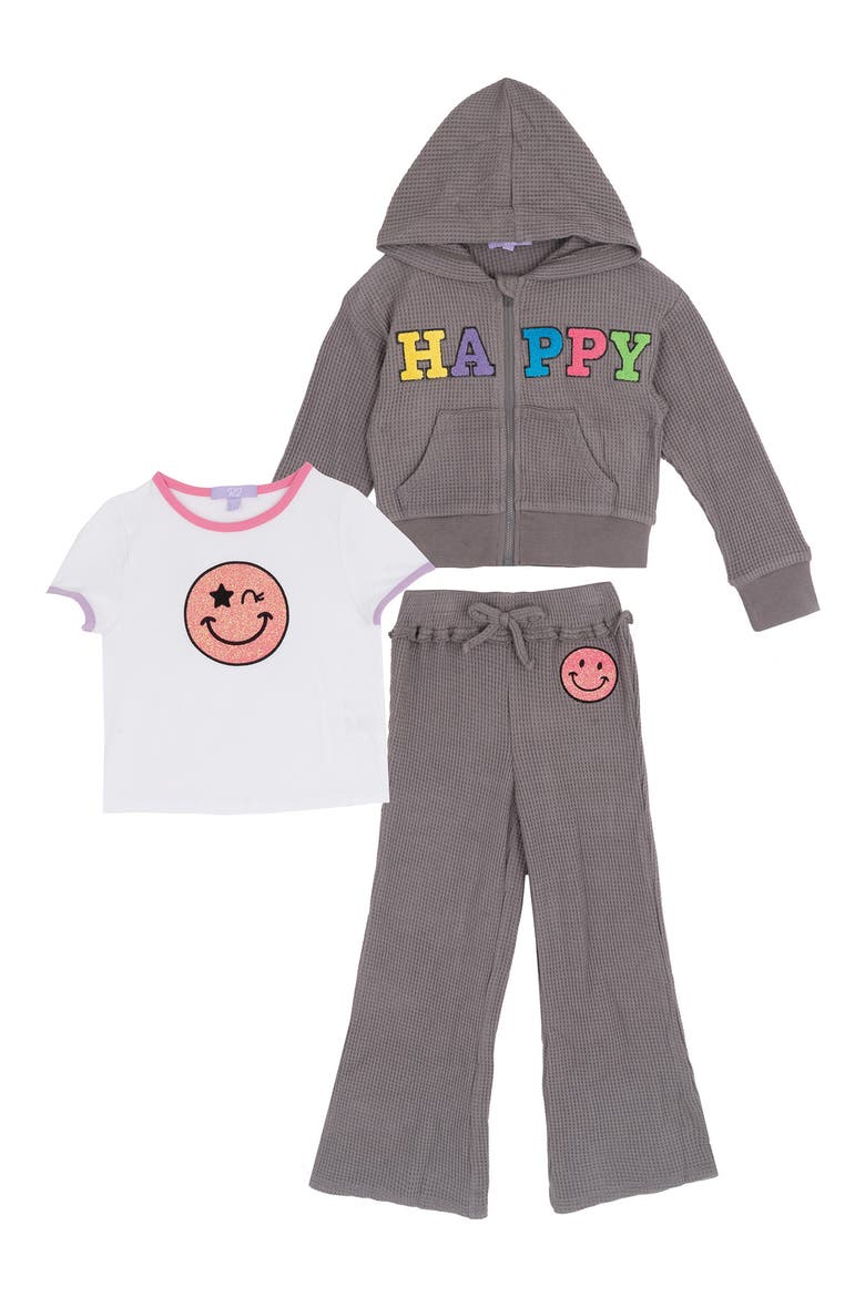 Kids' T-Shirt, Waffle Hoodie & Leggings Set, Main, color, GRAY
