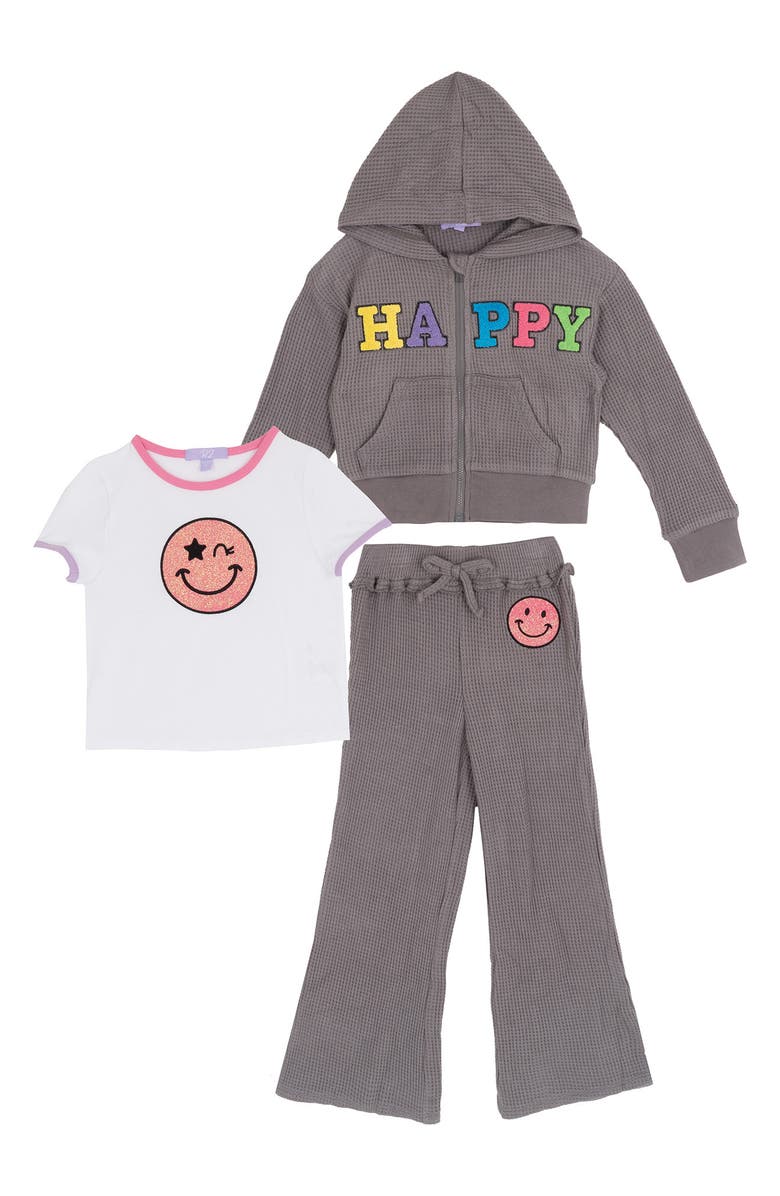 Rare Editions Kids' T-Shirt, Waffle Hoodie & Leggings Set, Main, color, Gray