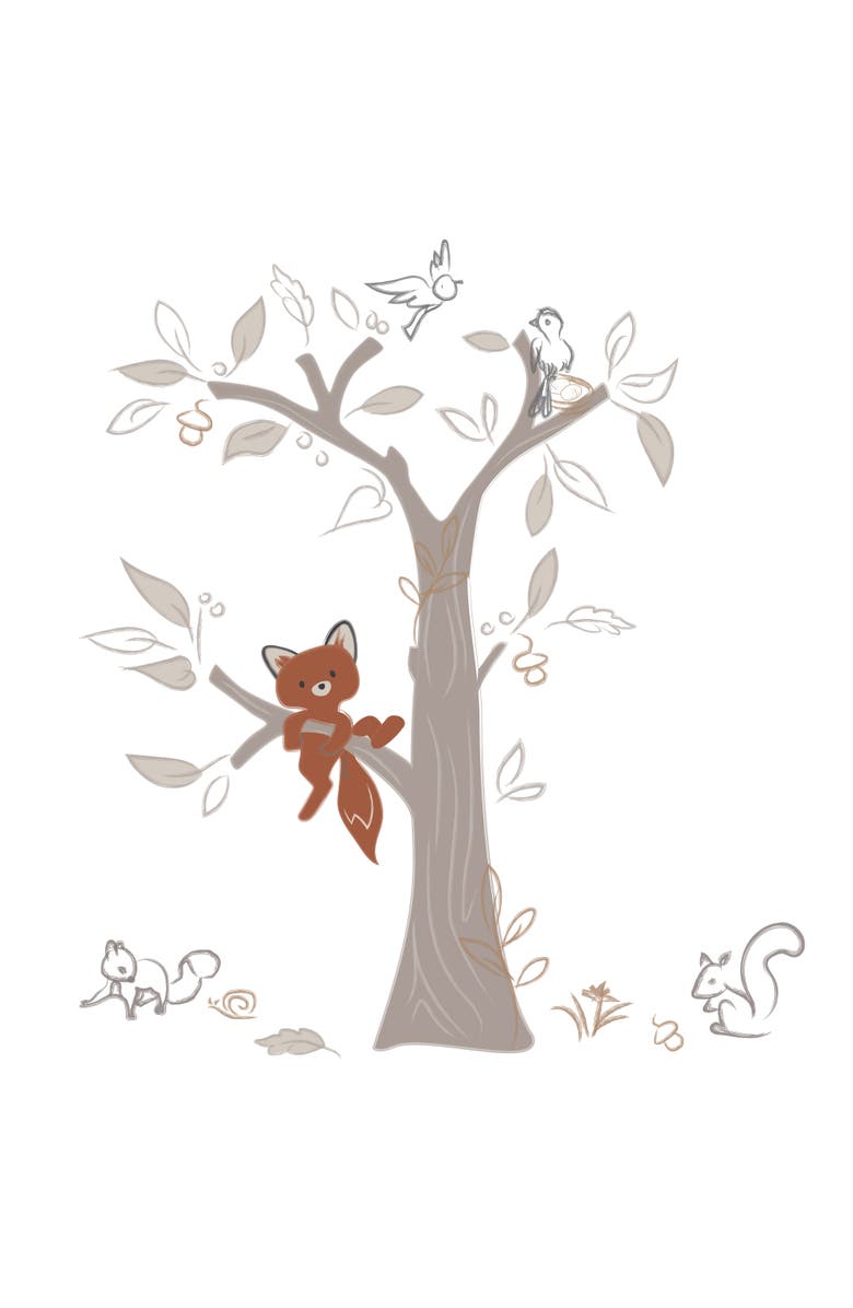 Lambs & Ivy Treetop Fox Tree w/ Woodland Animals Wall Decals/Stickers, Main, color, Multicolor