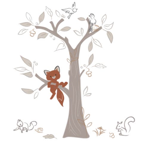 Treetop Fox Tree w/ Woodland Animals Wall Decals/Stickers