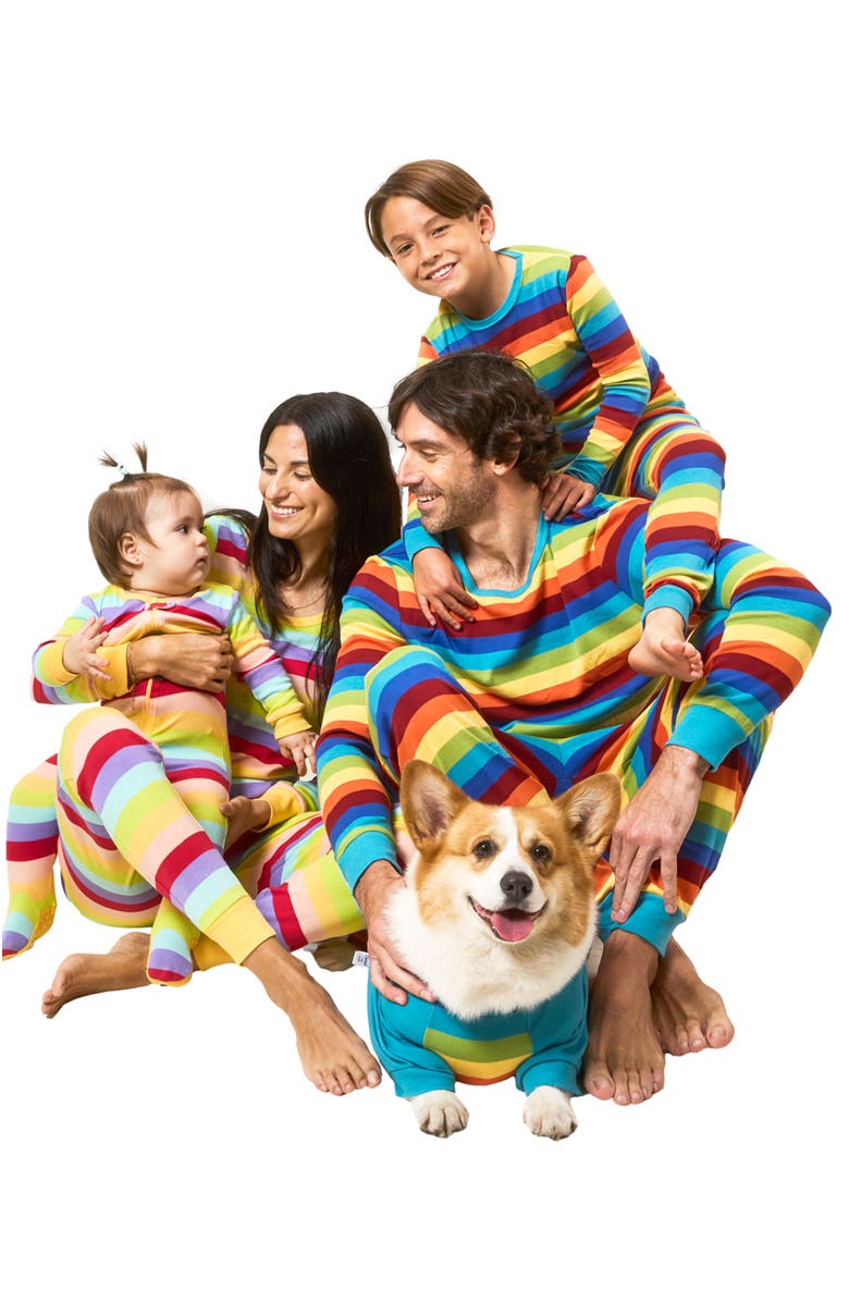 Leveret Kids Footed Striped Cotton Matching Family Pajamas, Alternate, color, Colorful Girls