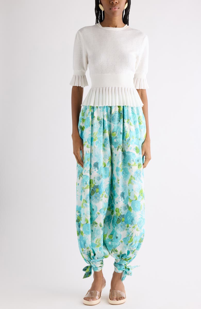 Chloé Ruffle Prim Pointelle Crop Wool Sweater, Alternate, color, Iconic Milk