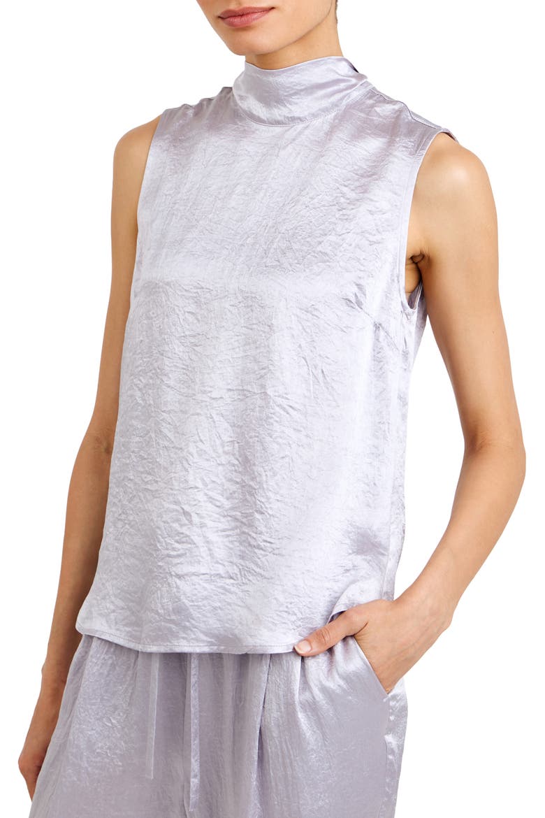 Tie Back Sleeveless Satin Top, Alternate, color, SILVER