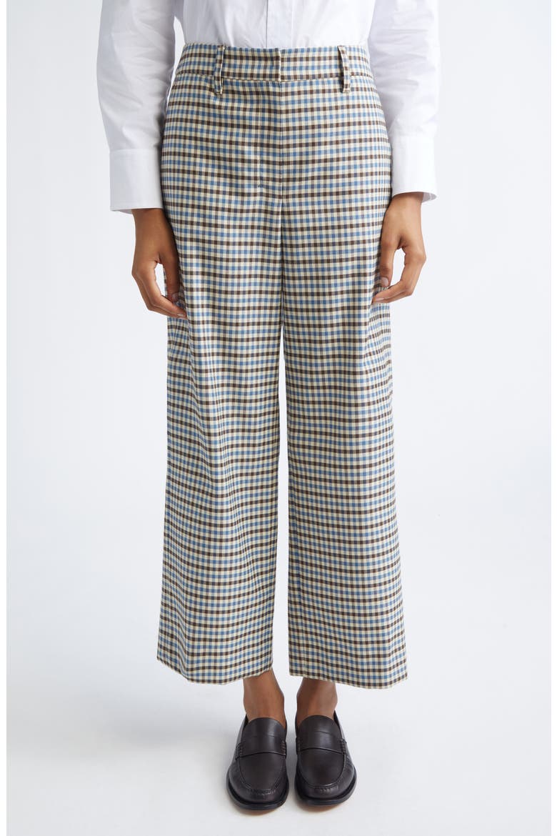 Michelle Check Wool & Cotton Wide Leg Ankle Pants, Main, color, LIGHT BLUE