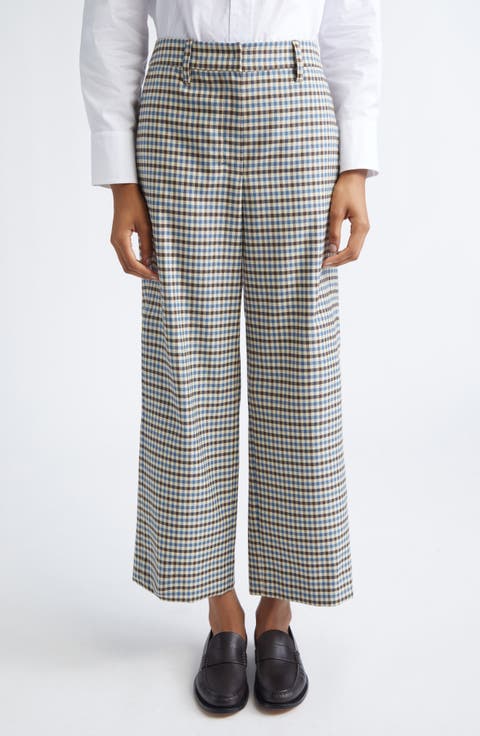 Michelle Check Wool 
Cotton Wide Leg Ankle Pants