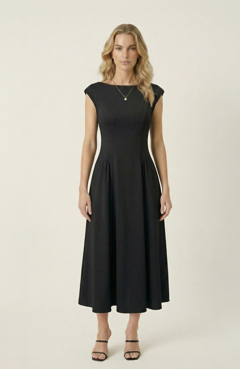 Open Back Cap Sleeve Midi Dress