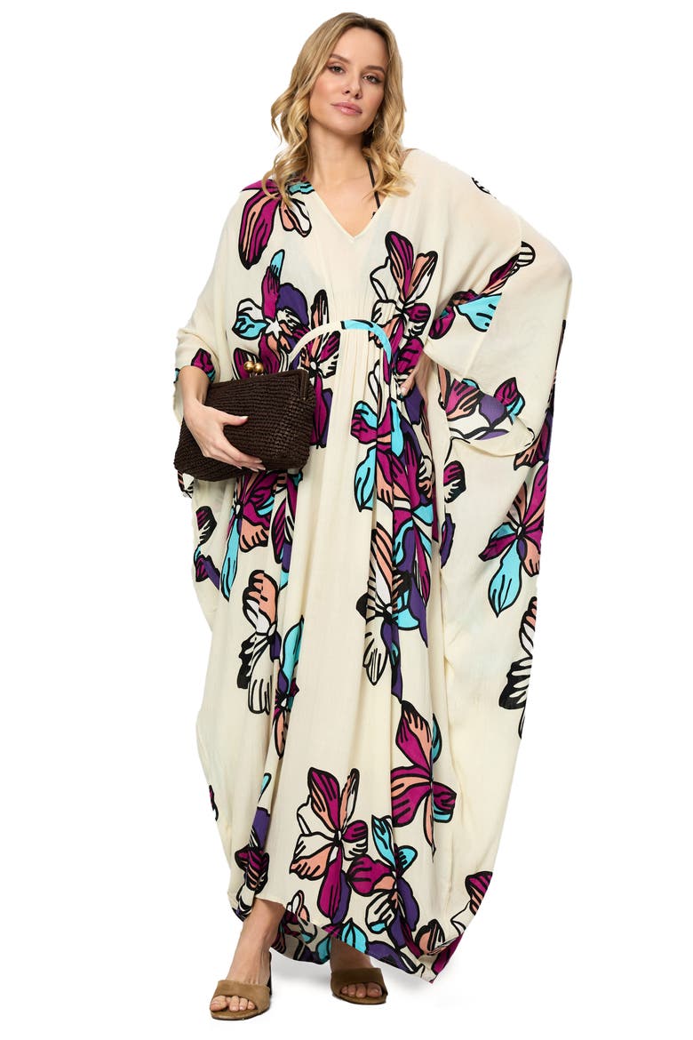 Summer Bloom Kaftan Dress, Alternate, color, WHITE