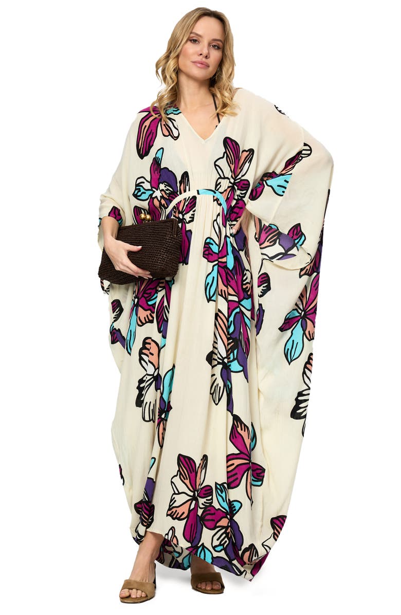 SAACHI Summer Bloom Kaftan Dress, Alternate, color, White