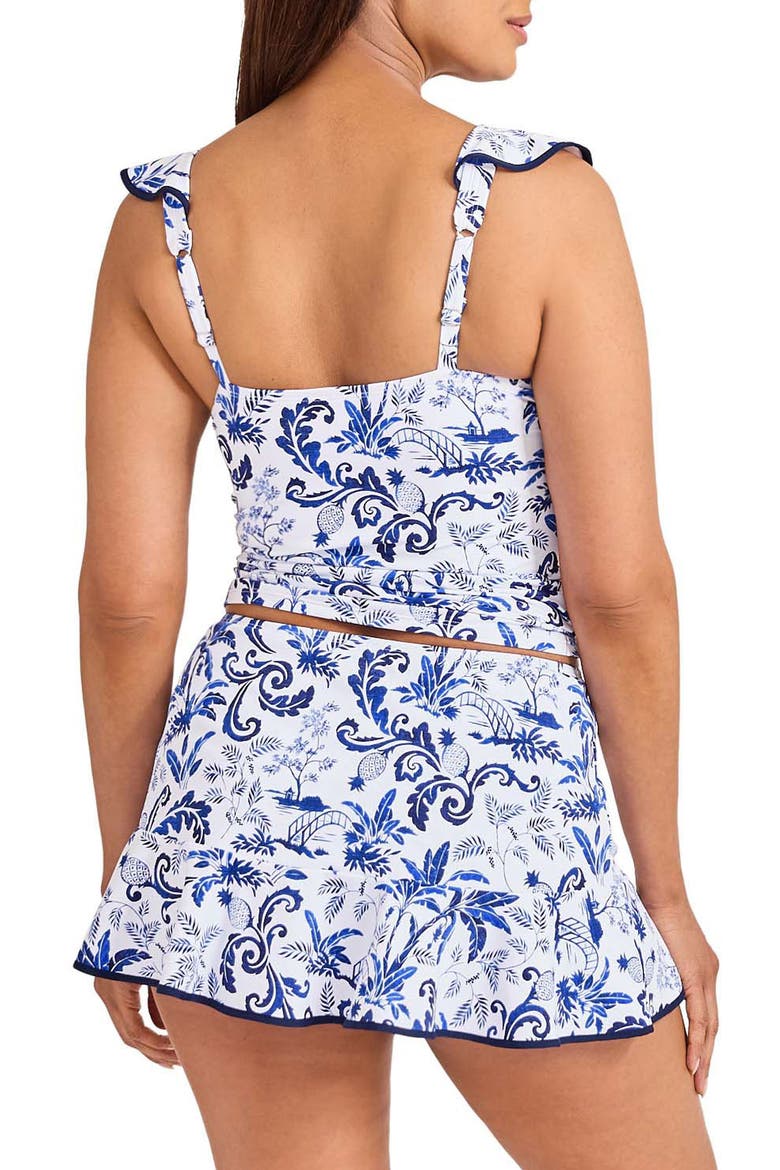 Terrazzo Tile Ruffle Tankini Top, Alternate, color, MOUNTAIN BLUEBELL