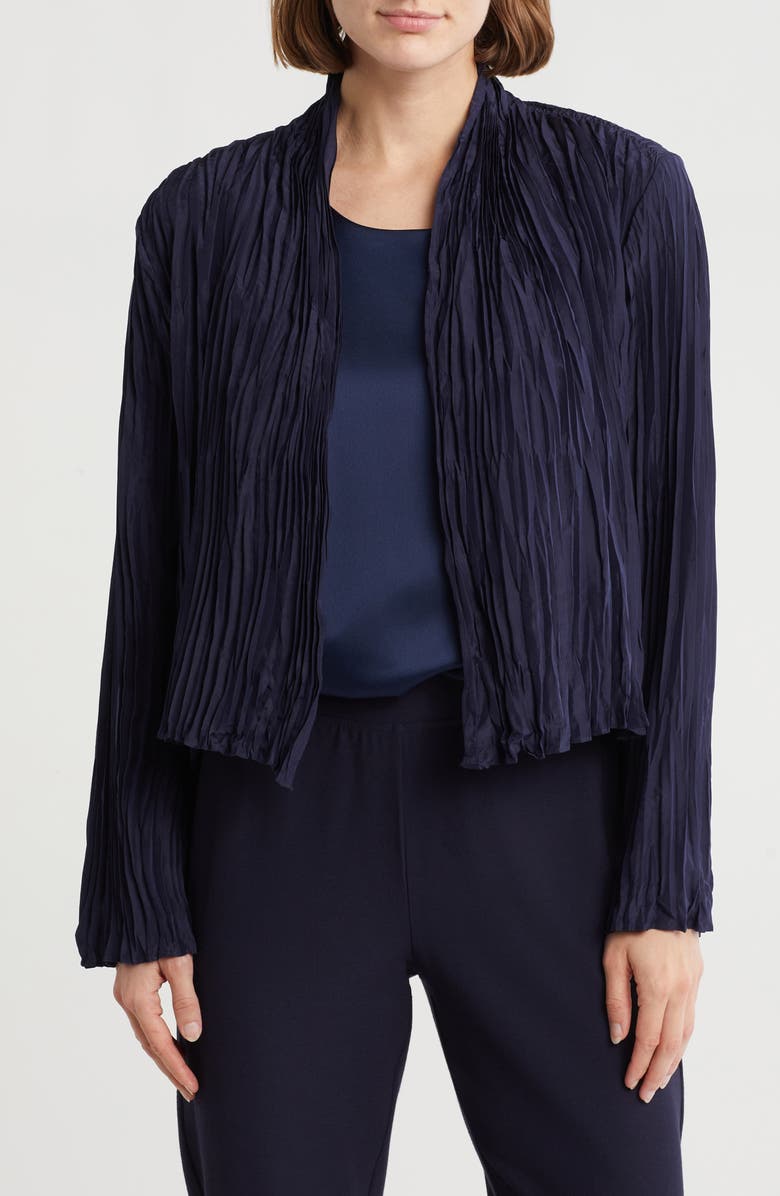 Eileen Fisher High Collar Crinkled Silk Crop Jacket, Main, color,
