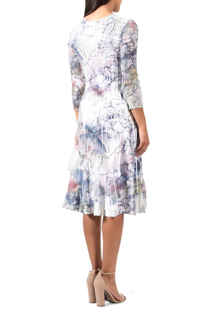 Komarov Floral Charmeuse & Chiffon Midi Cocktail Dress, Alternate, color, 